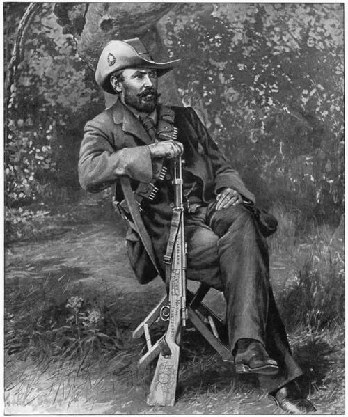 Gravure ancienne d'un homme assis avec un fusil illustrant l'expression Être en beau fusil