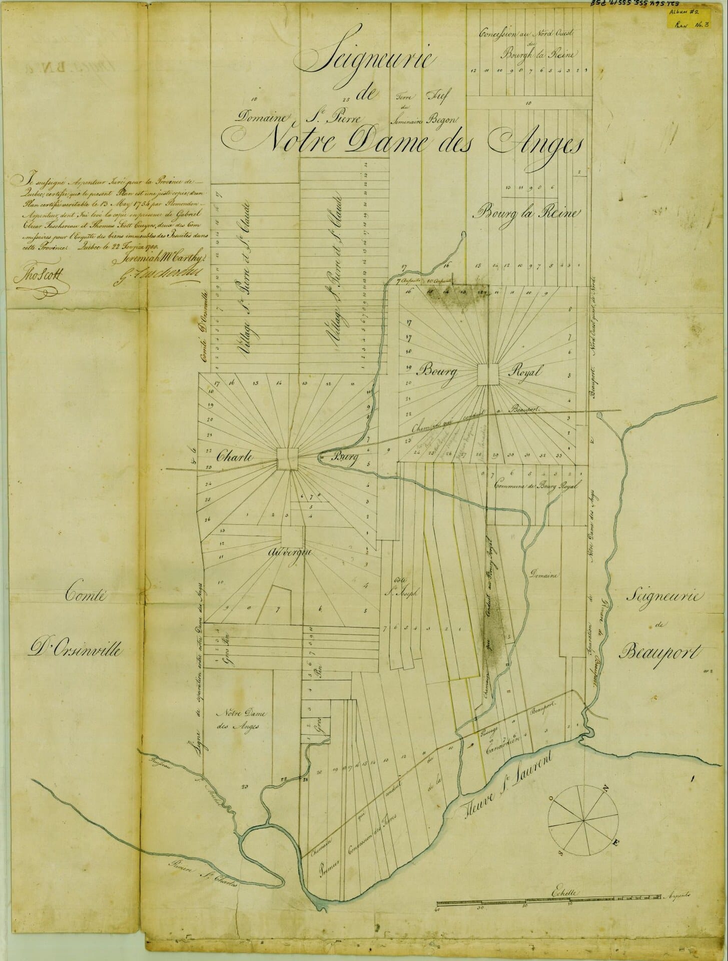 Plan de la seigneurie de Notre-Dame-des-Anges avec le Trait-Carré en étoile, BAnQ